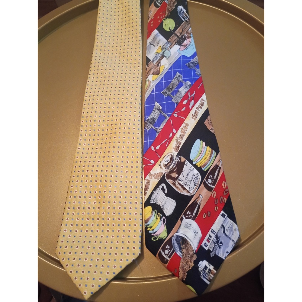 Nicole Miller 1993 Coffee Espresso Tie & Jos A Bank Yellow Silk Tie Lot of 2